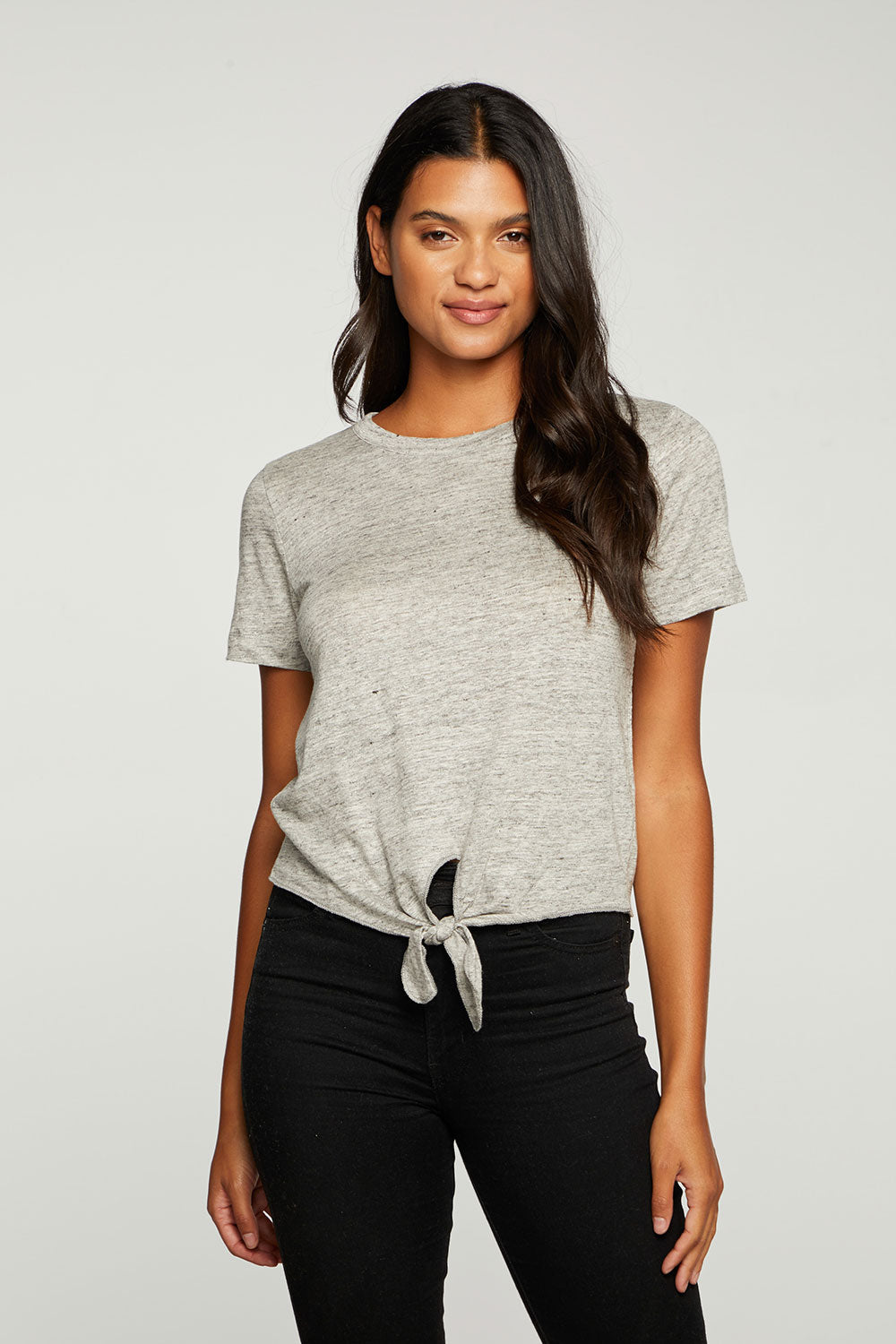Linen Jersey Cropped Short Sleeve Tie Front Tee WOMENS - chaserbrand