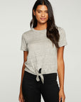 Linen Jersey Cropped Short Sleeve Tie Front Tee WOMENS - chaserbrand