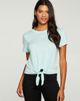 Linen Jersey Cropped Short Sleeve Tie Front Tee WOMENS - chaserbrand