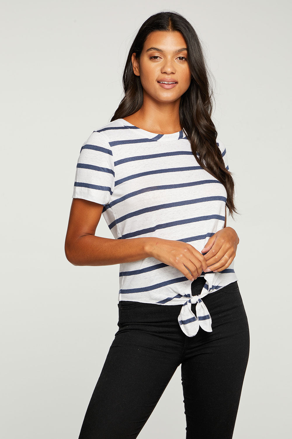 Linen Jersey Cropped Short Sleeve Tie Front Tee WOMENS - chaserbrand