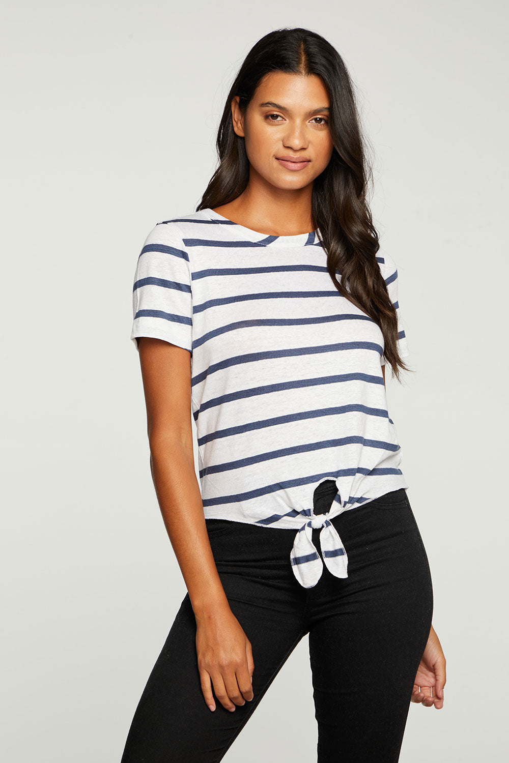 Linen Jersey Cropped Short Sleeve Tie Front Tee WOMENS - chaserbrand