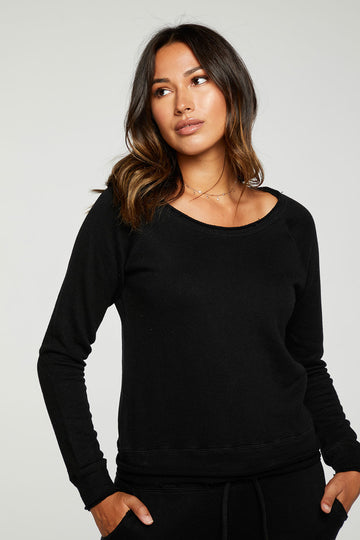 Linen French Terry Long Sleeve Raw Edge Raglan Pullover WOMENS - chaserbrand