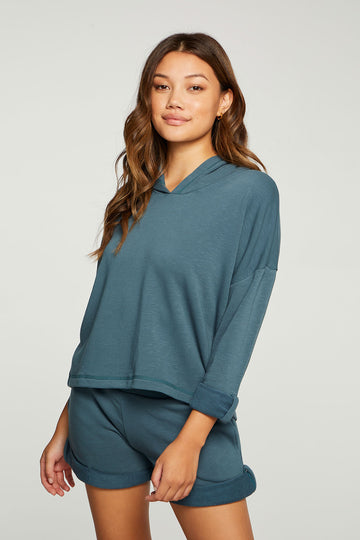 Slub French Terry Rolled Sleeve Pullover Hoodie WOMENS - chaserbrand