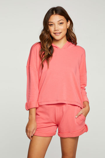 Slub French Terry Rolled Sleeve Pullover Hoodie WOMENS - chaserbrand
