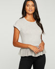 Cloud Jersey Mesh Peplum Cap Sleeve Tee WOMENS - chaserbrand