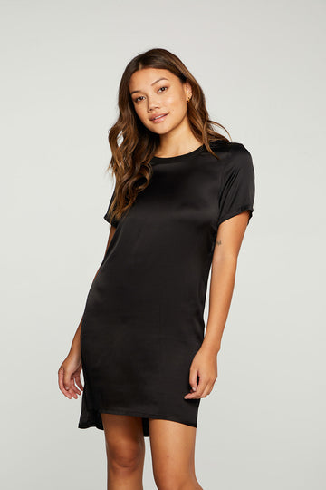 Stretch Silky Basics Short Sleeve Seamed Back Hi Lo Tee Dress WOMENS - chaserbrand