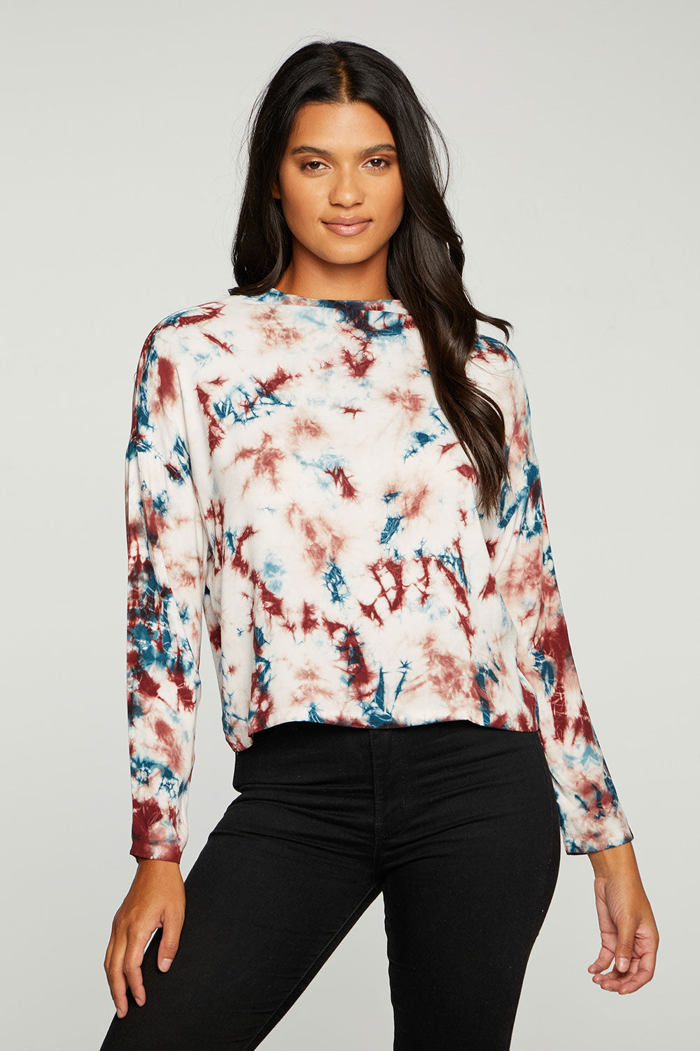 Heirloom Wovens Long Sleeve Batwing Zip Back Mock Neck Top WOMENS - chaserbrand