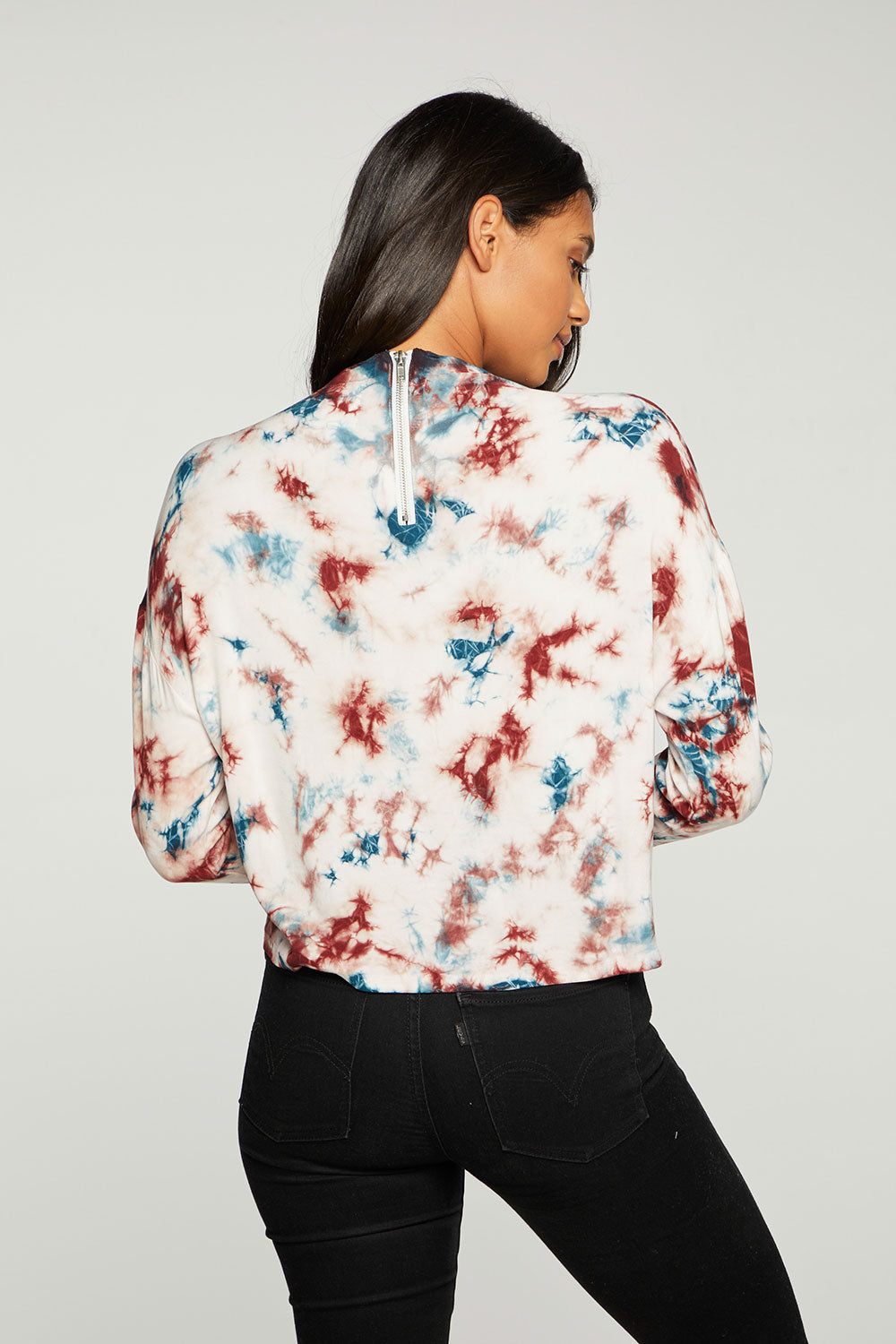 Heirloom Wovens Long Sleeve Batwing Zip Back Mock Neck Top WOMENS - chaserbrand