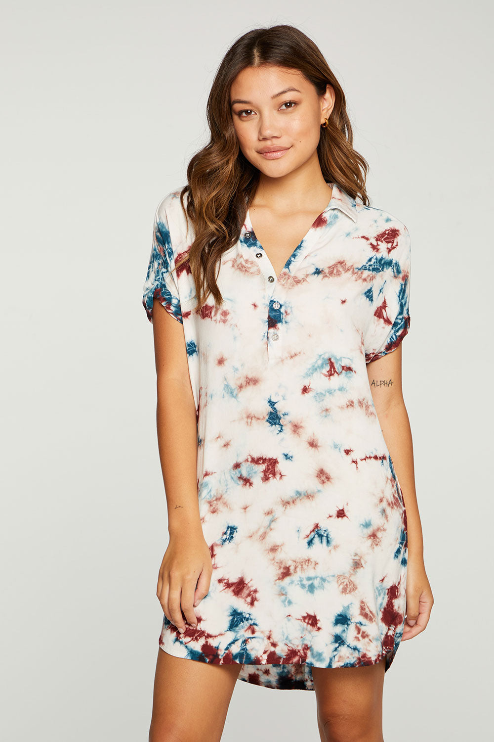 Heirloom Wovens Rolled Short Sleeve Button Down Mini Dress WOMENS - chaserbrand