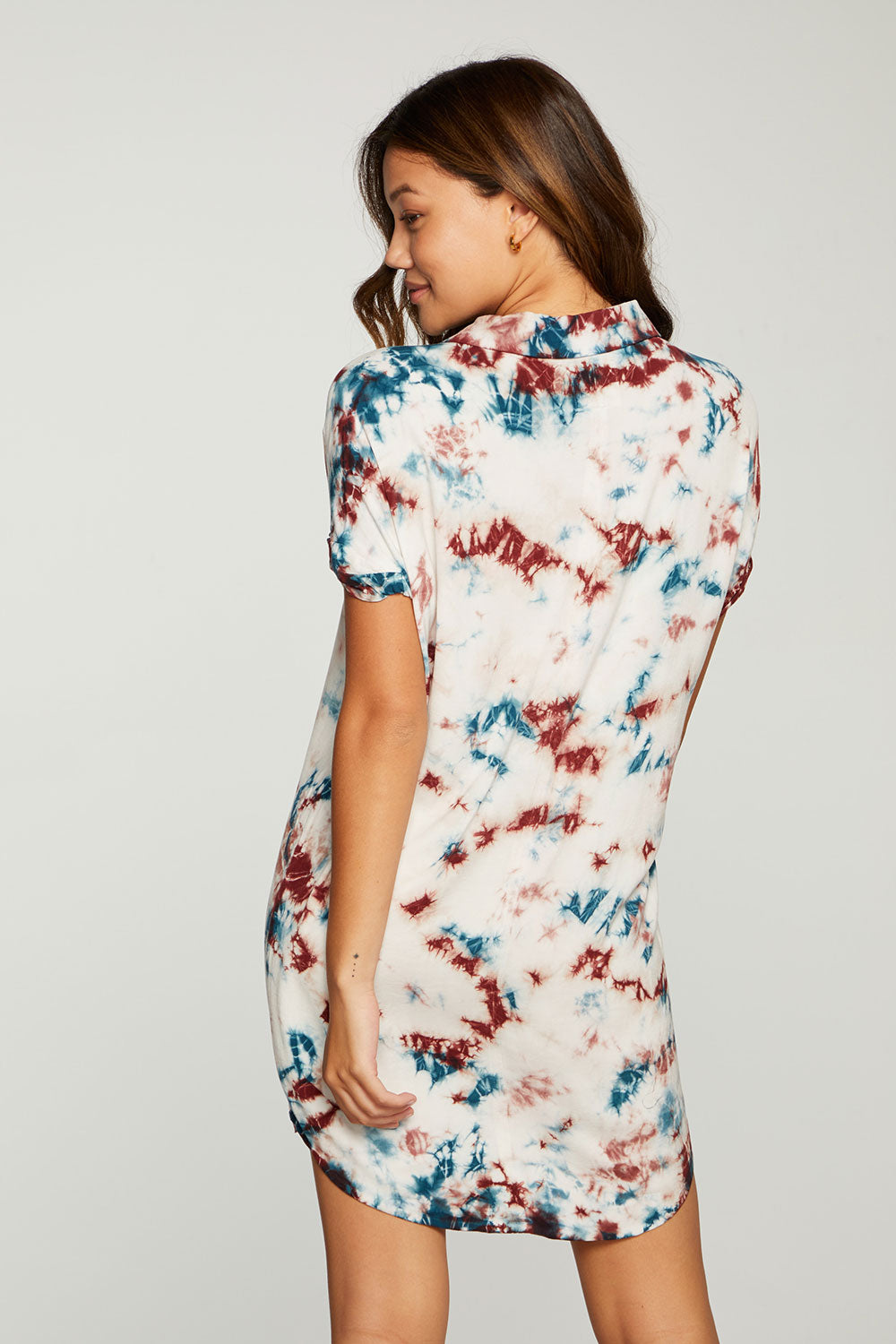 Heirloom Wovens Rolled Short Sleeve Button Down Mini Dress WOMENS - chaserbrand