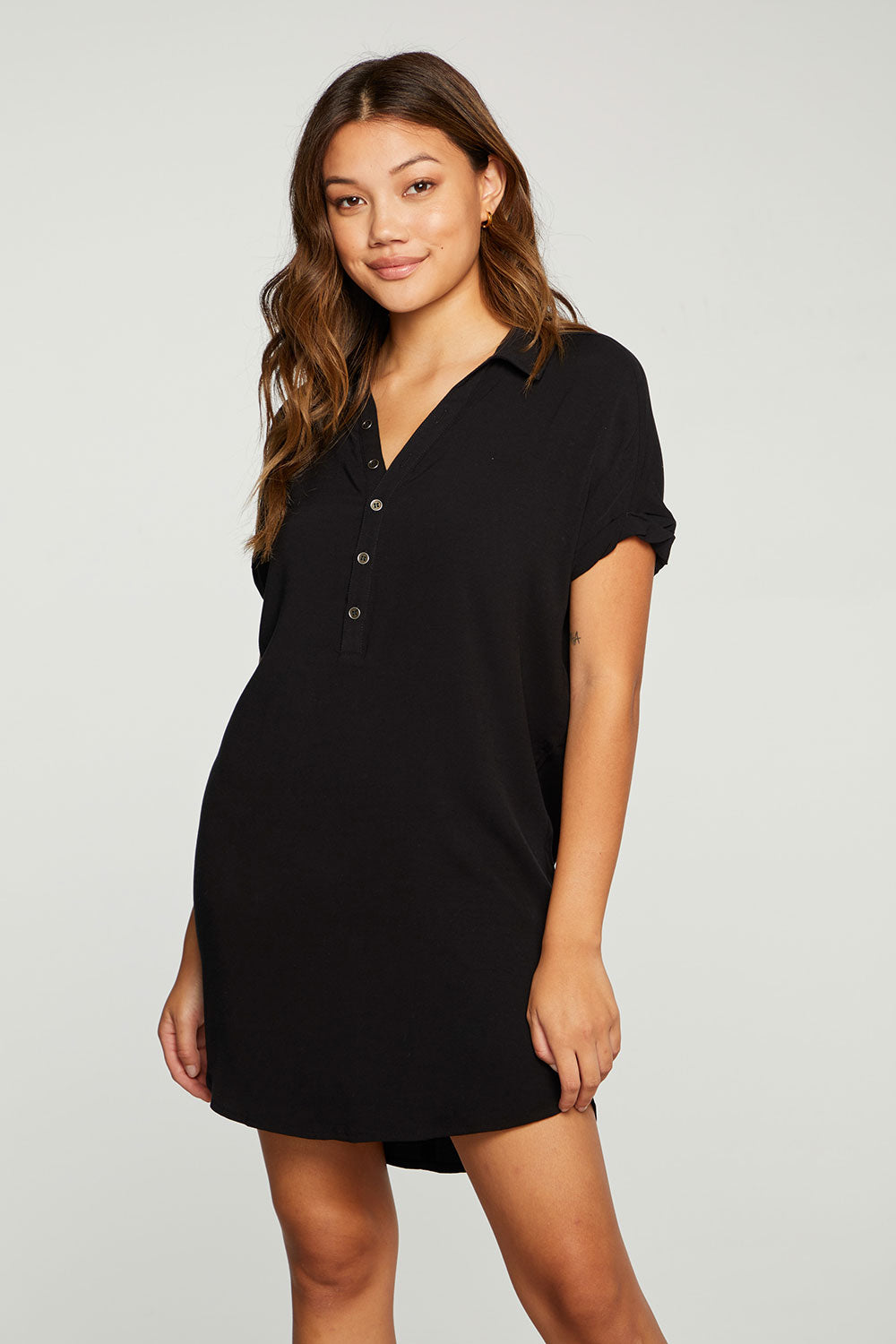 Heirloom Wovens Rolled Short Sleeve Button Down Mini Dress WOMENS - chaserbrand