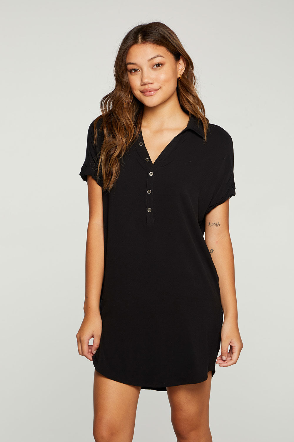 Heirloom Wovens Rolled Short Sleeve Button Down Mini Dress WOMENS - chaserbrand