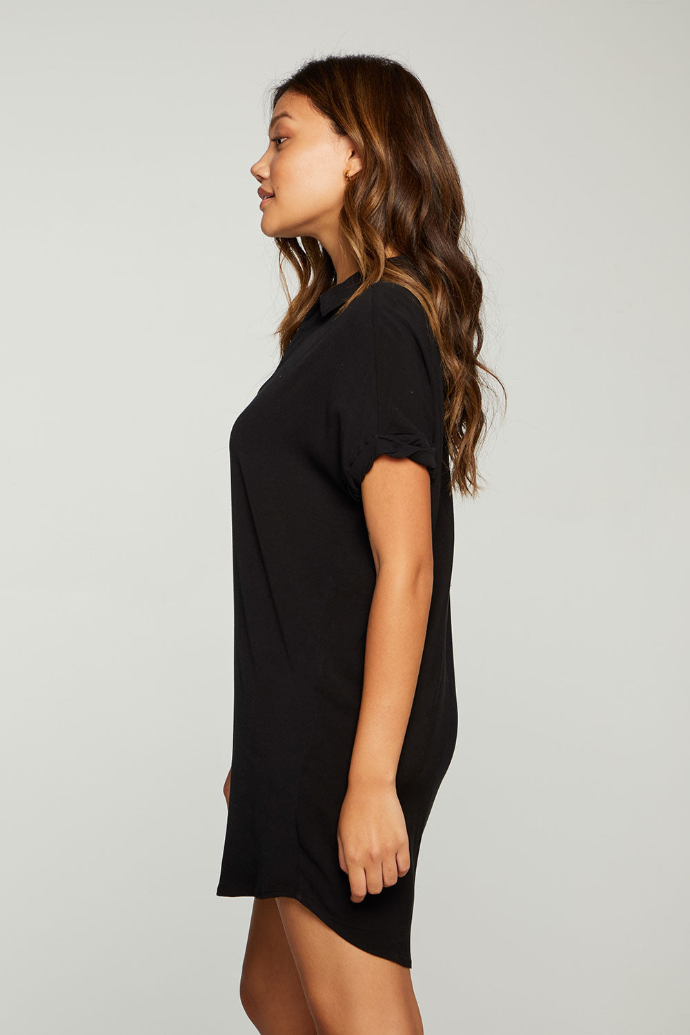 Heirloom Wovens Rolled Short Sleeve Button Down Mini Dress WOMENS - chaserbrand