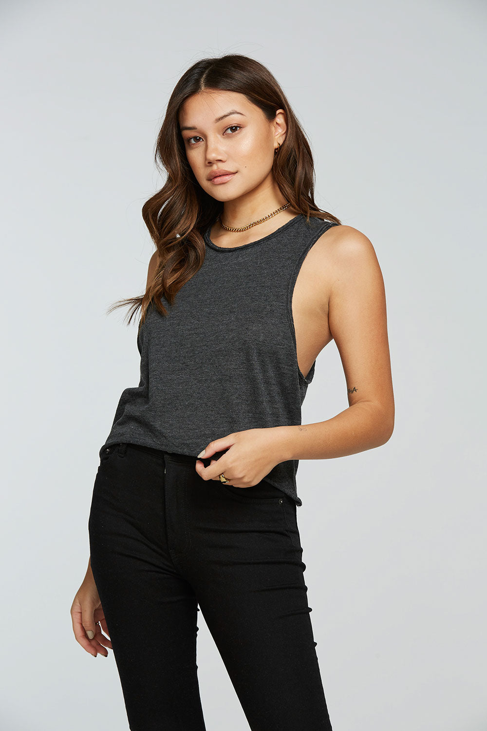 Triblend Jersey Cropped Dropped Armhole Hi Lo Racerback Tank WOMENS - chaserbrand