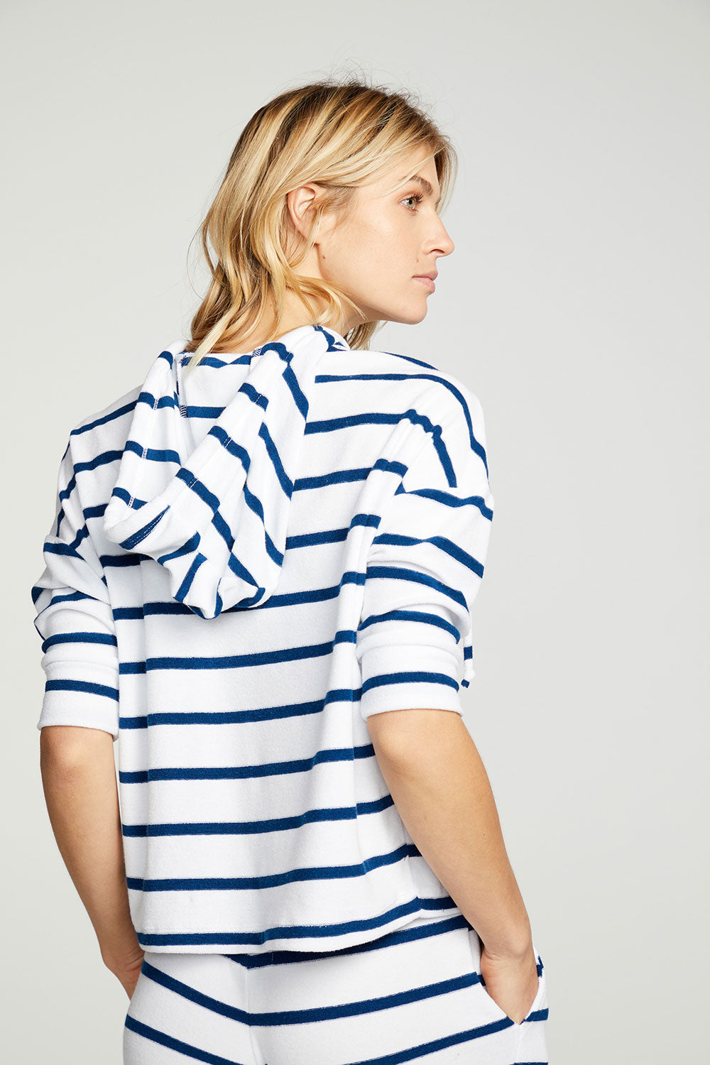 Terry Cloth Cropped 3/4 Sleeve Pullover Hoodie WOMENS - chaserbrand