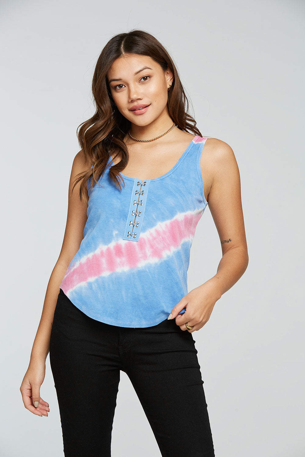 Vintage Rib Cropped Henley Shirttail Tank WOMENS - chaserbrand