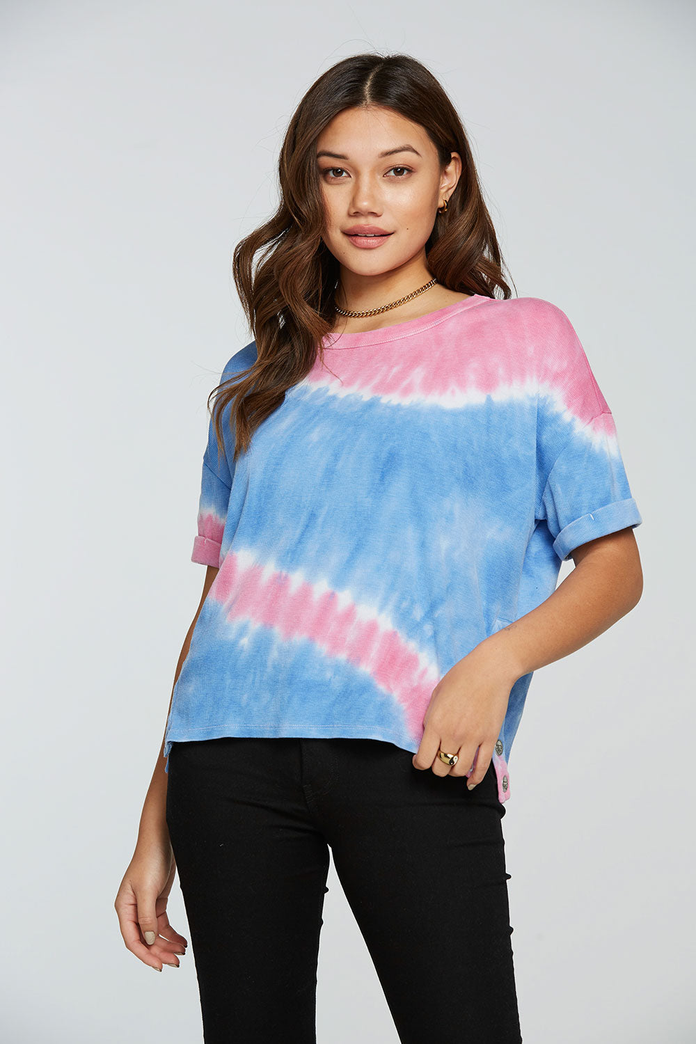 Vintage Rib Snap Side Rolled Short Sleeve Tee WOMENS - chaserbrand