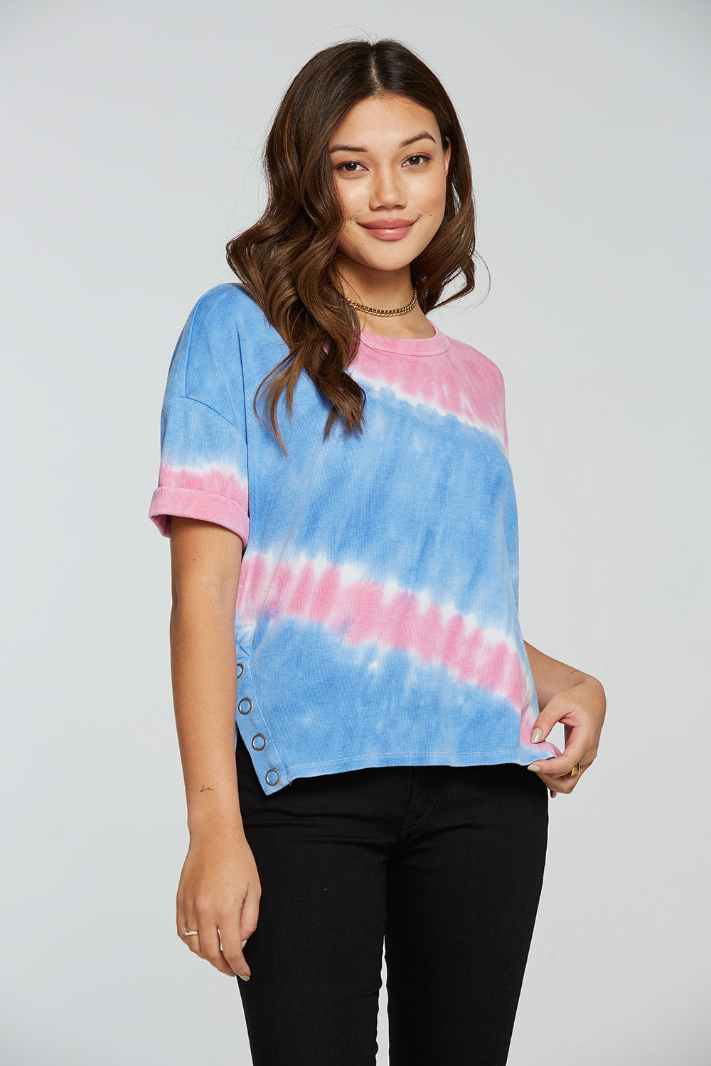 Vintage Rib Snap Side Rolled Short Sleeve Tee WOMENS - chaserbrand