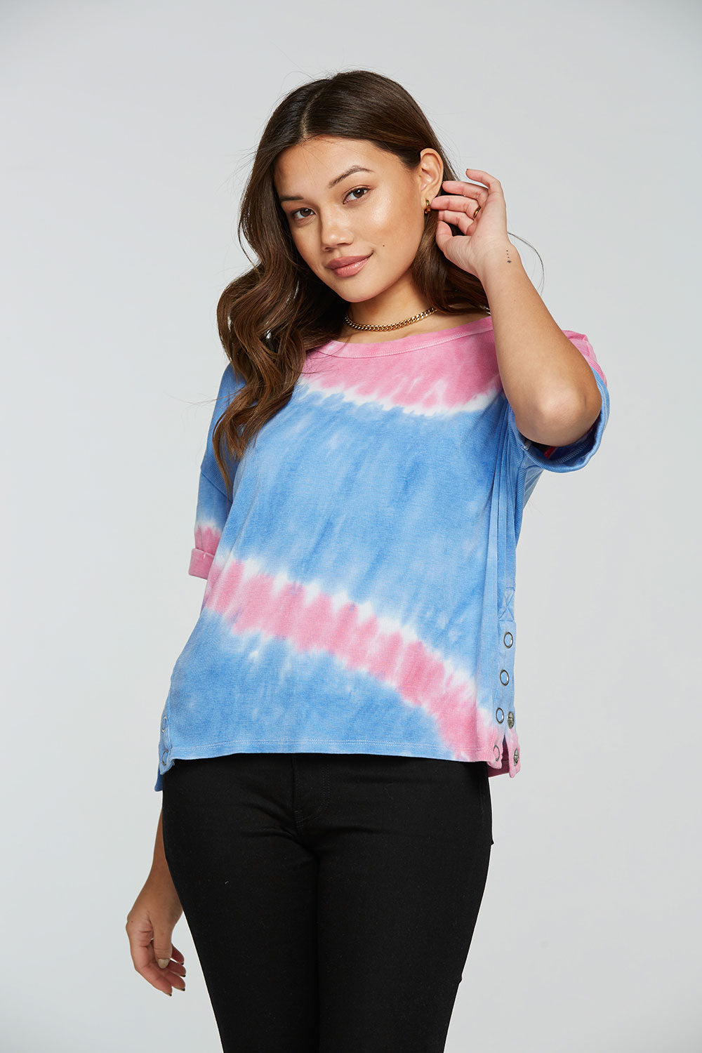 Vintage Rib Snap Side Rolled Short Sleeve Tee WOMENS - chaserbrand