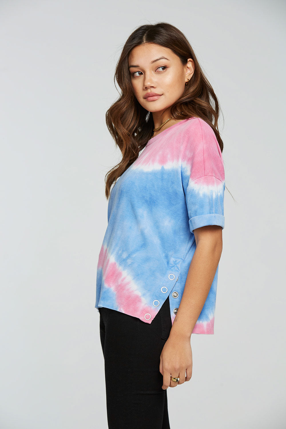 Vintage Rib Snap Side Rolled Short Sleeve Tee WOMENS - chaserbrand