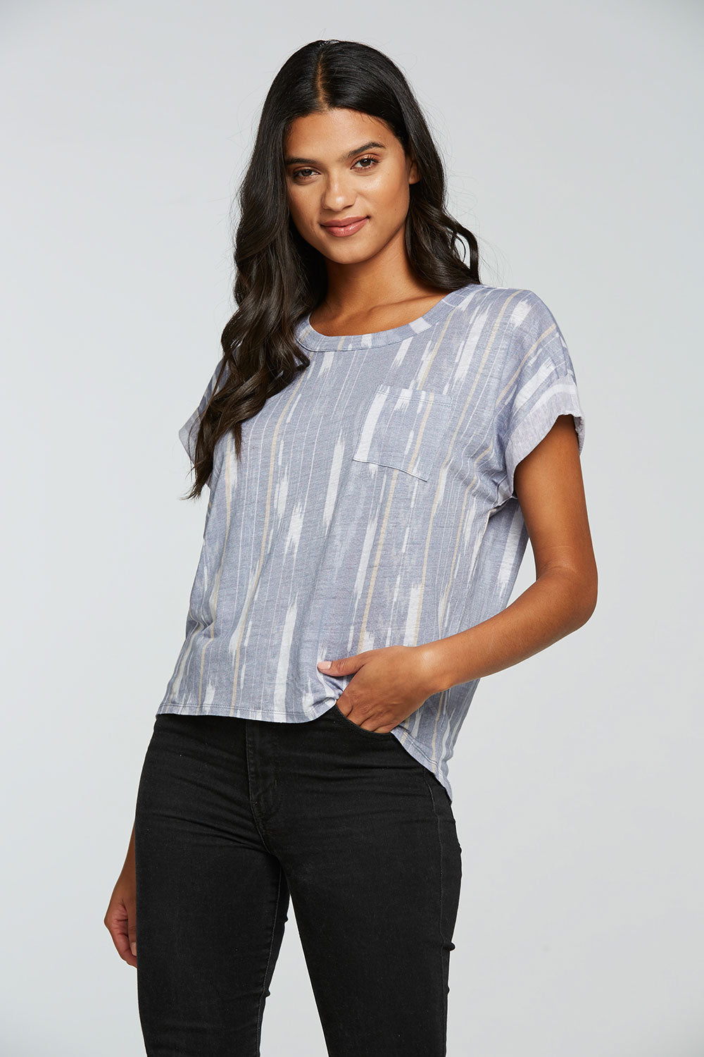 Linen Jersey Rolled Short Sleeve Hi Lo Pocket Tee WOMENS - chaserbrand