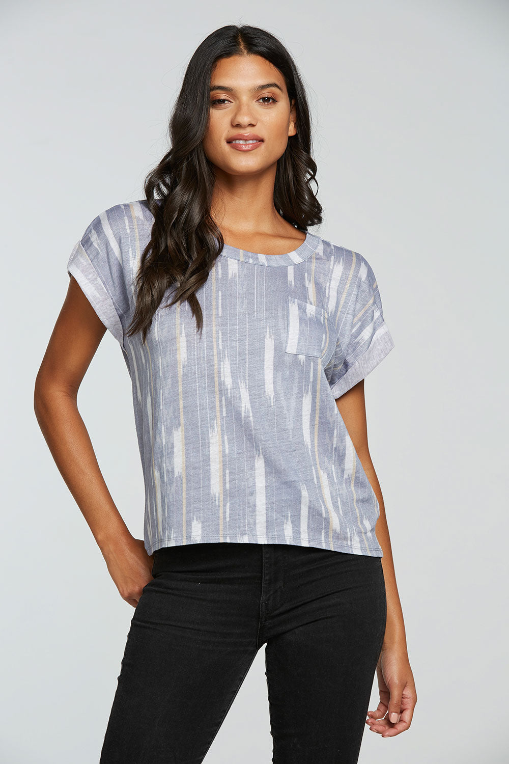 Linen Jersey Rolled Short Sleeve Hi Lo Pocket Tee WOMENS - chaserbrand