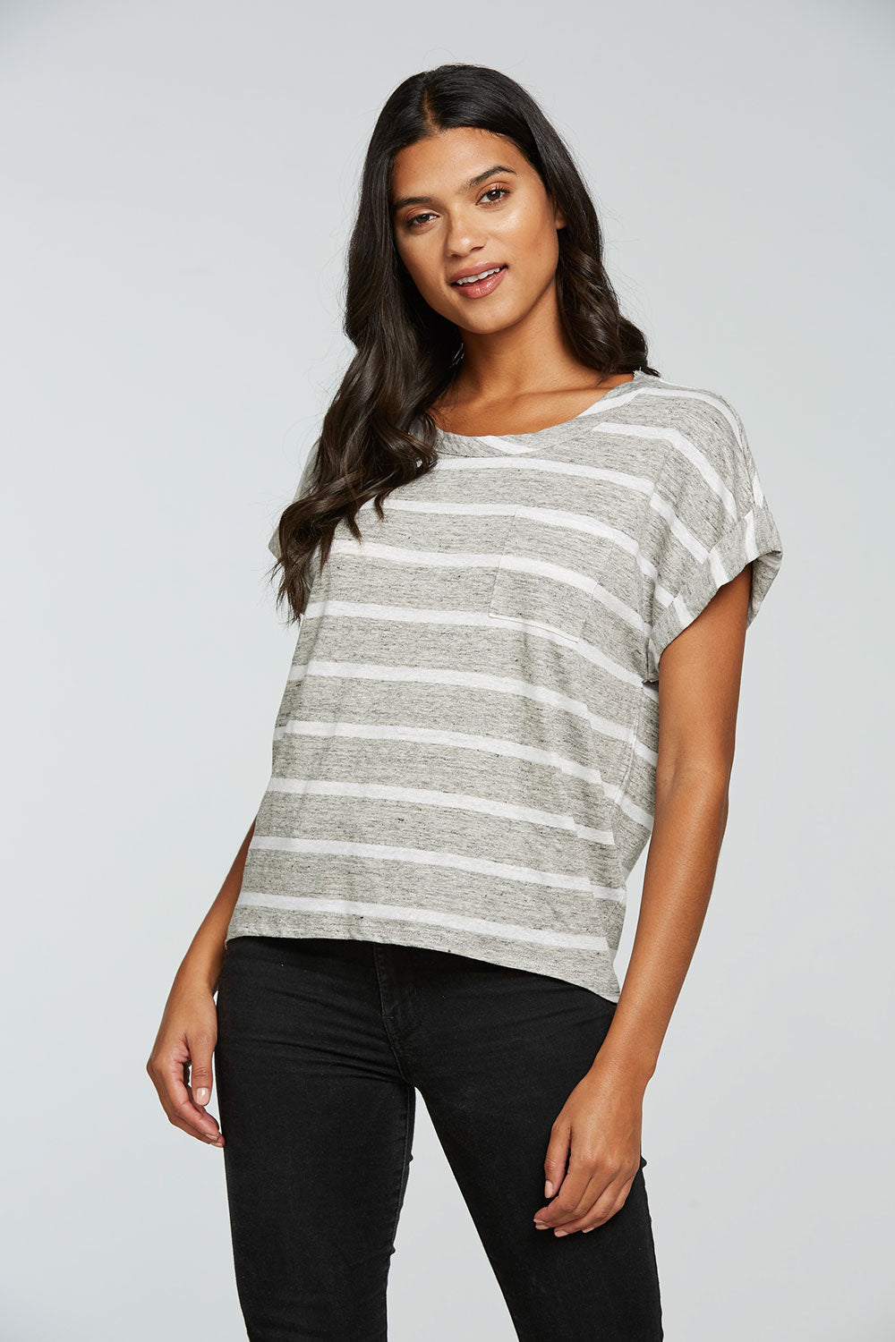 Linen Jersey Rolled Short Sleeve Hi Lo Pocket Tee WOMENS - chaserbrand