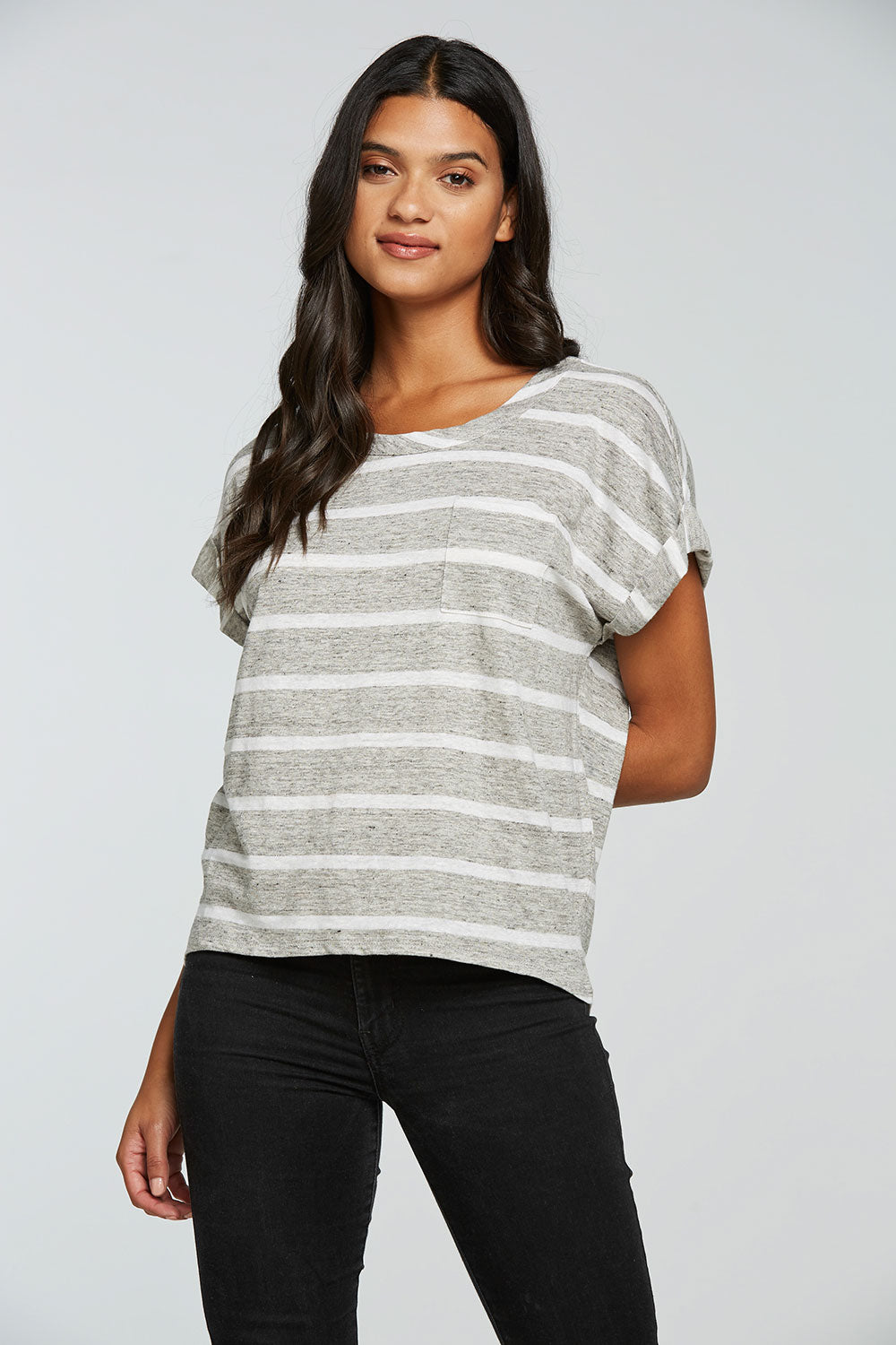 Linen Jersey Rolled Short Sleeve Hi Lo Pocket Tee WOMENS - chaserbrand