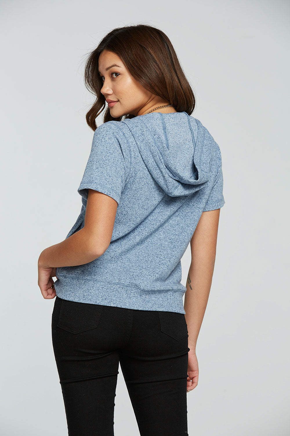 Linen Rib Short Sleeve Zip Up Hoodie WOMENS - chaserbrand