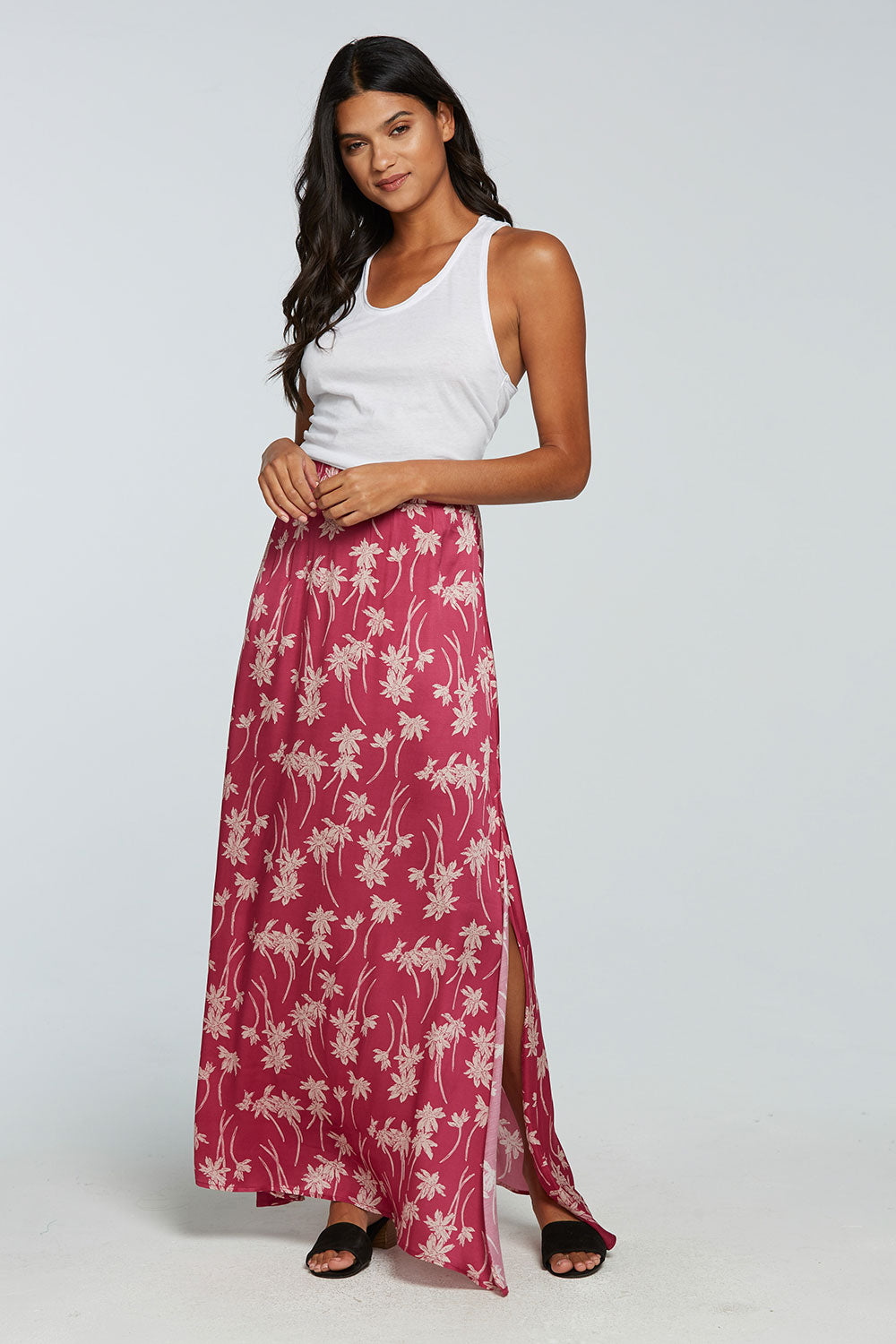 Stretch Silky Basics Side Slit Maxi Skirt WOMENS - chaserbrand
