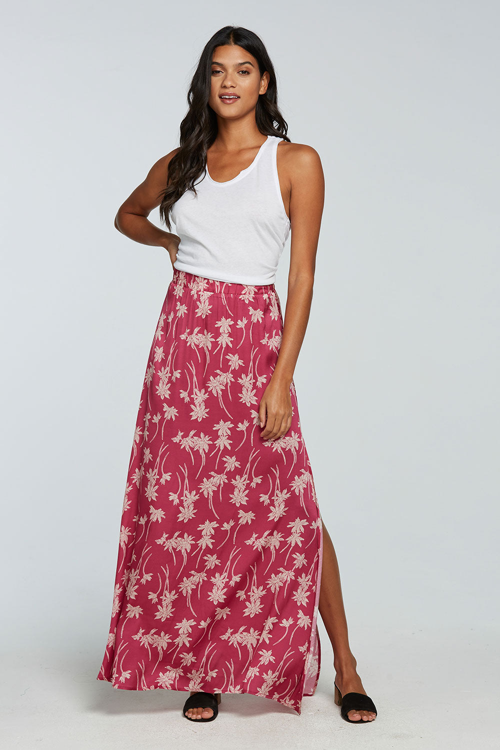 Stretch Silky Basics Side Slit Maxi Skirt WOMENS - chaserbrand