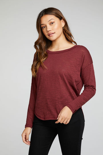 Slub Jersey Long Sleeve Drop Shoulder Hi Lo Shirttail Tee WOMENS - chaserbrand