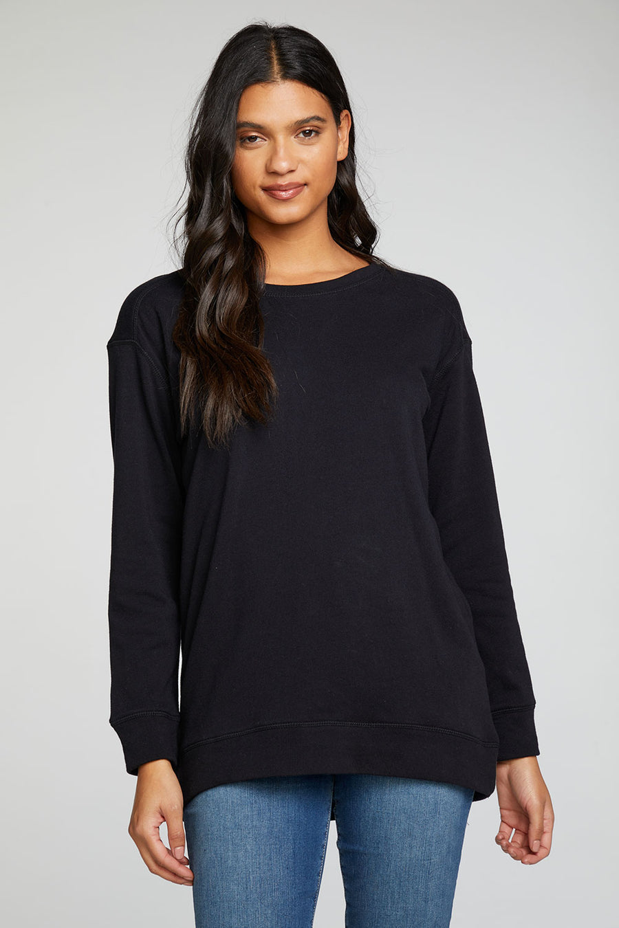 Cotton Fleece Long Sleeve Crew Neck Hi Lo Pullover WOMENS - chaserbrand