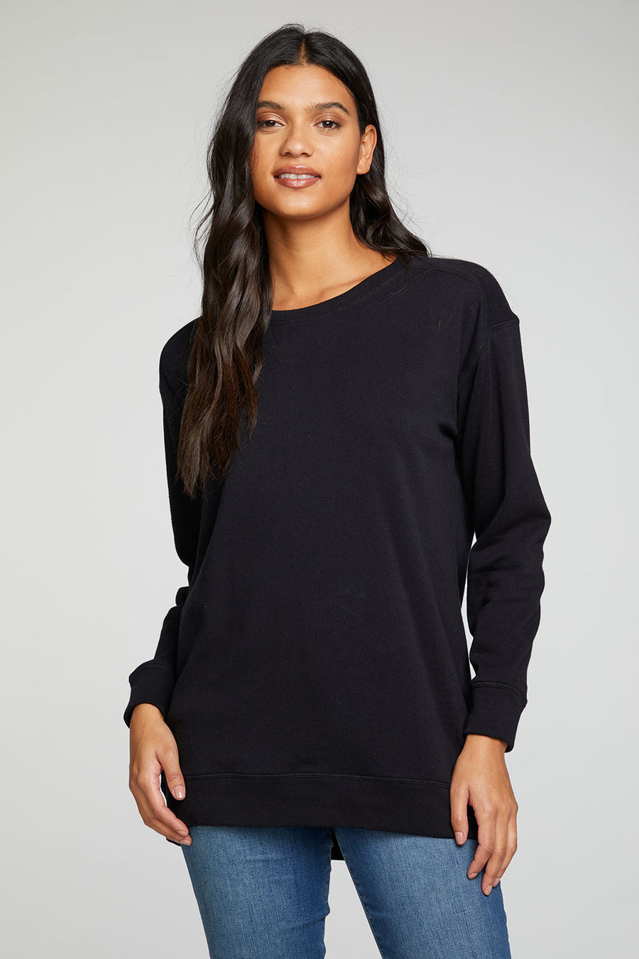 Cotton Fleece Long Sleeve Crew Neck Hi Lo Pullover WOMENS - chaserbrand