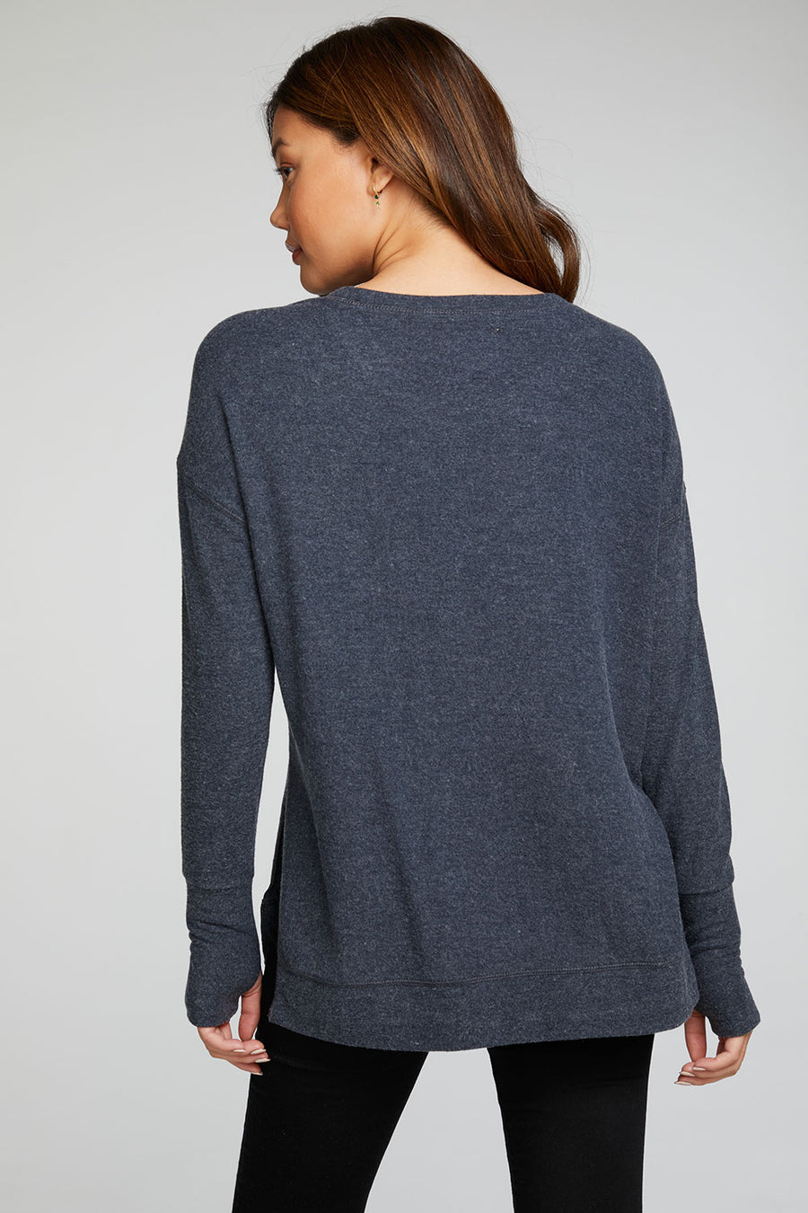 Rpet Bliss Knit Long Sleeve Hi Lo Pullover with Thumbholes WOMENS - chaserbrand
