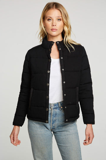 Heirloom Wovens Quilted Cropped Mock Neck Puffer Jacket WOMENS - chaserbrand