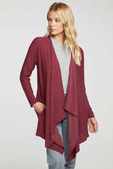 Rpet Cozy Knit Drape Front Cardigan WOMENS - chaserbrand