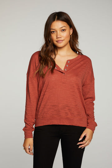 Slub Jersey Long Sleeve Henley With Cuffs WOMENS - chaserbrand