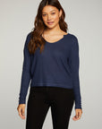 Vintage Thermal Long Sleeve Split Neck Drop Shoulder Boxy Tee WOMENS - chaserbrand