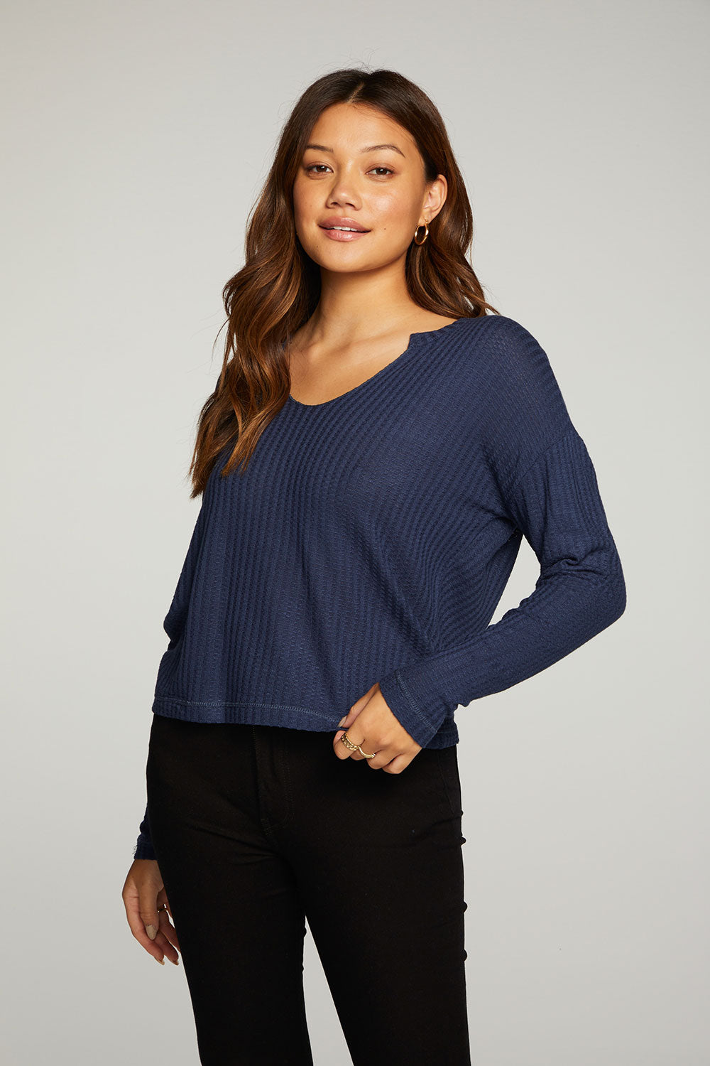 Vintage Thermal Long Sleeve Split Neck Drop Shoulder Boxy Tee WOMENS - chaserbrand