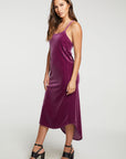 Stretch Velvet V Back Hi Lo Midi Dress WOMENS - chaserbrand