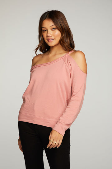 Cotton Fleece Vented Off Shoulder Long Sleeve Raglan Pullover WOMENS - chaserbrand