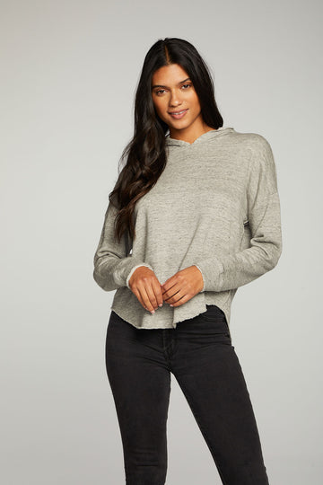 Linen French Terry Long Sleeve Shirttail Pullover Hoodie WOMENS - chaserbrand
