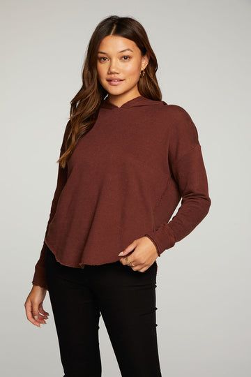 Linen French Terry Long Sleeve Shirttail Pullover Hoodie WOMENS - chaserbrand