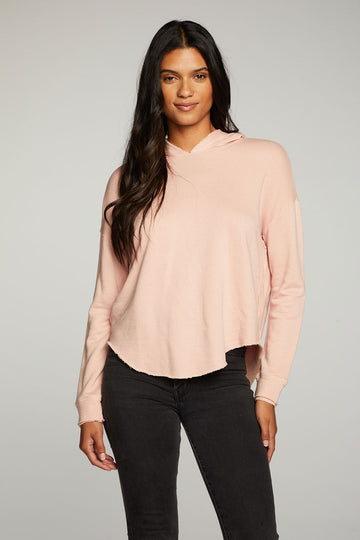 Linen French Terry Long Sleeve Shirttail Pullover Hoodie WOMENS - chaserbrand