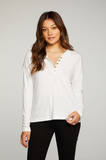 Gauze Jersey Long Sleeve Henley Hoodie WOMENS - chaserbrand