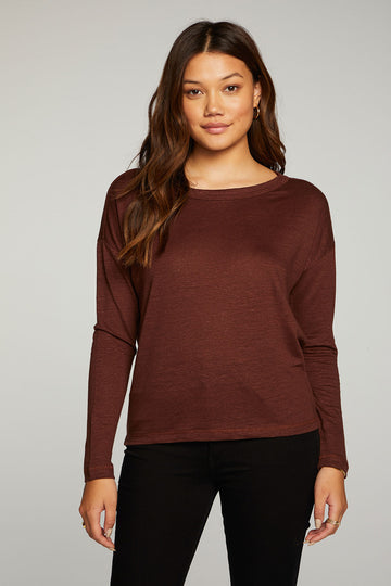 Linen Jersey Long Sleeve Drop Shoulder Boxy Tee WOMENS chaserbrand