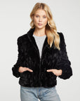 Sequin Faux Fur Puff Sleeve Zip Up Jacket WOMENS - chaserbrand