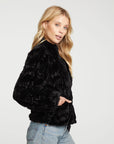 Sequin Faux Fur Puff Sleeve Zip Up Jacket WOMENS - chaserbrand