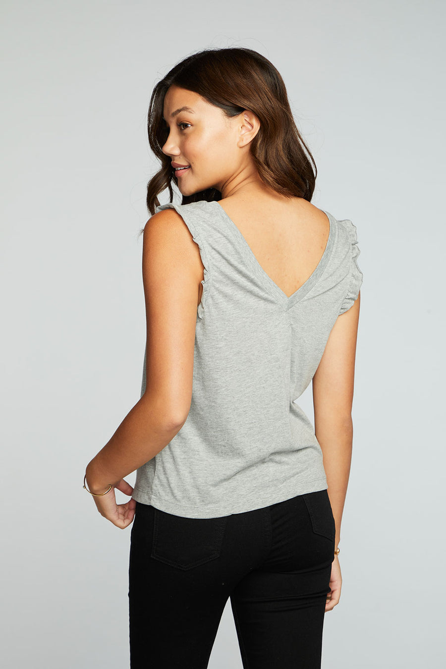 Recycled Vintage Jersey Double V Ruffle Muscle Tank WOMENS chaserbrand